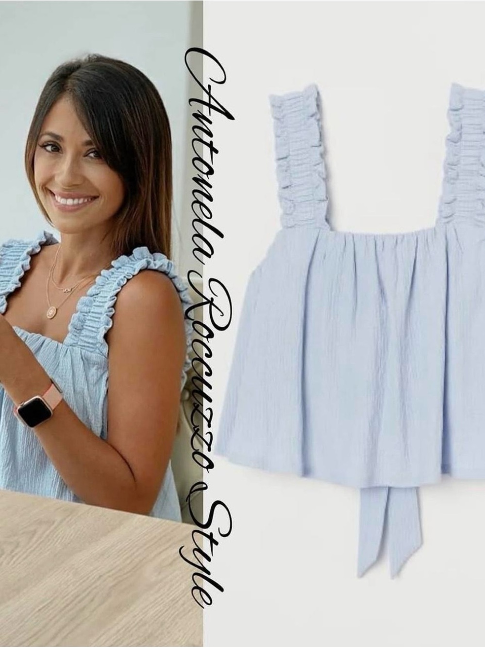 H&M Light Blue Ruffle-Strap Square Neck Tank